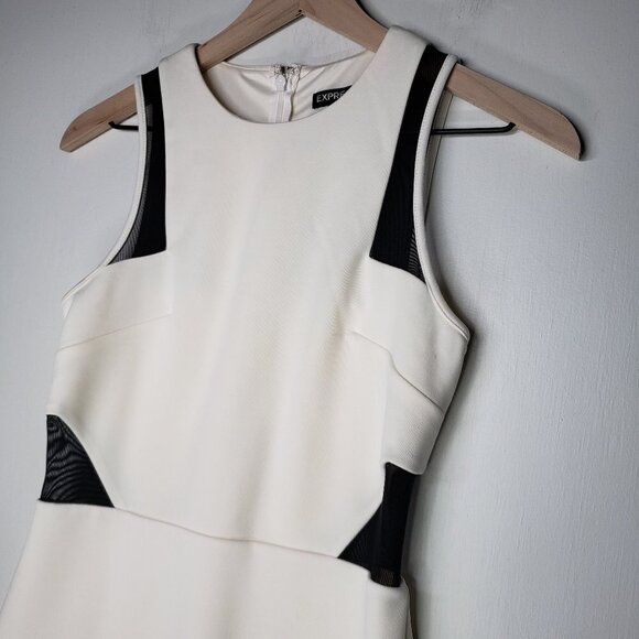 NEW Express Ivory Black Mesh Cutout Sheath Mini Dress Sleeveless NWT - Picture 5 of 12